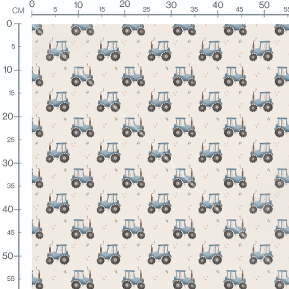 Tissu - Tracteurs bleus sur fond beige