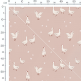 Tissu - Oies blanches et étoiles roses
