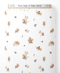 Tissu - Roses beige et feuilles marron