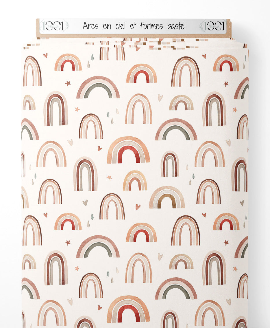 Tissu - Arcs-en-ciel et formes pastel