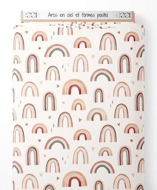 Tissu - Arcs-en-ciel et formes pastel