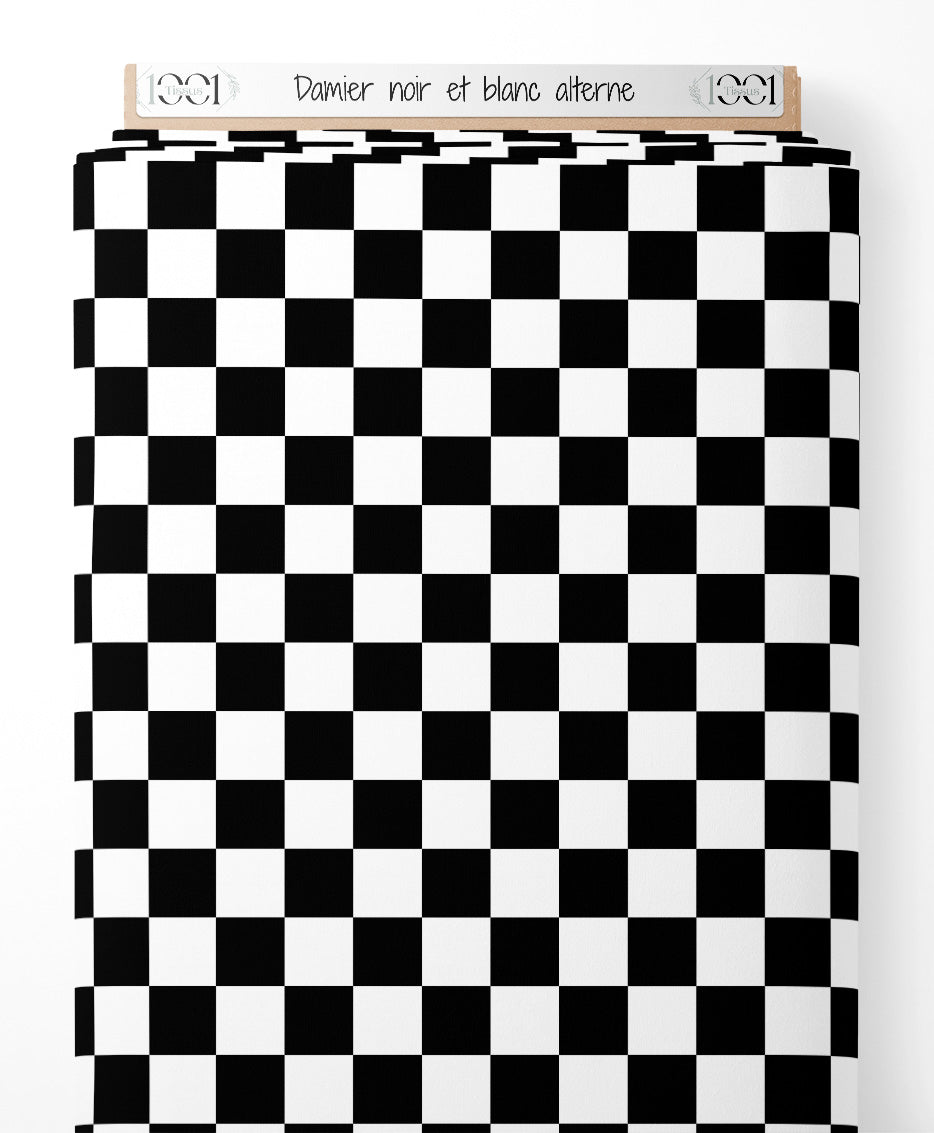 Tissu - Damier noir et blanc alterné