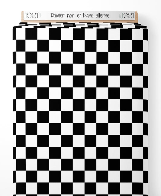 Tissu - Damier noir et blanc alterné
