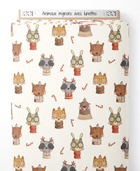 Tissu - Animaux mignons avec lunettes