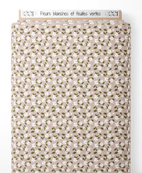 Tissu - Fleurs blanches et feuilles vertes
