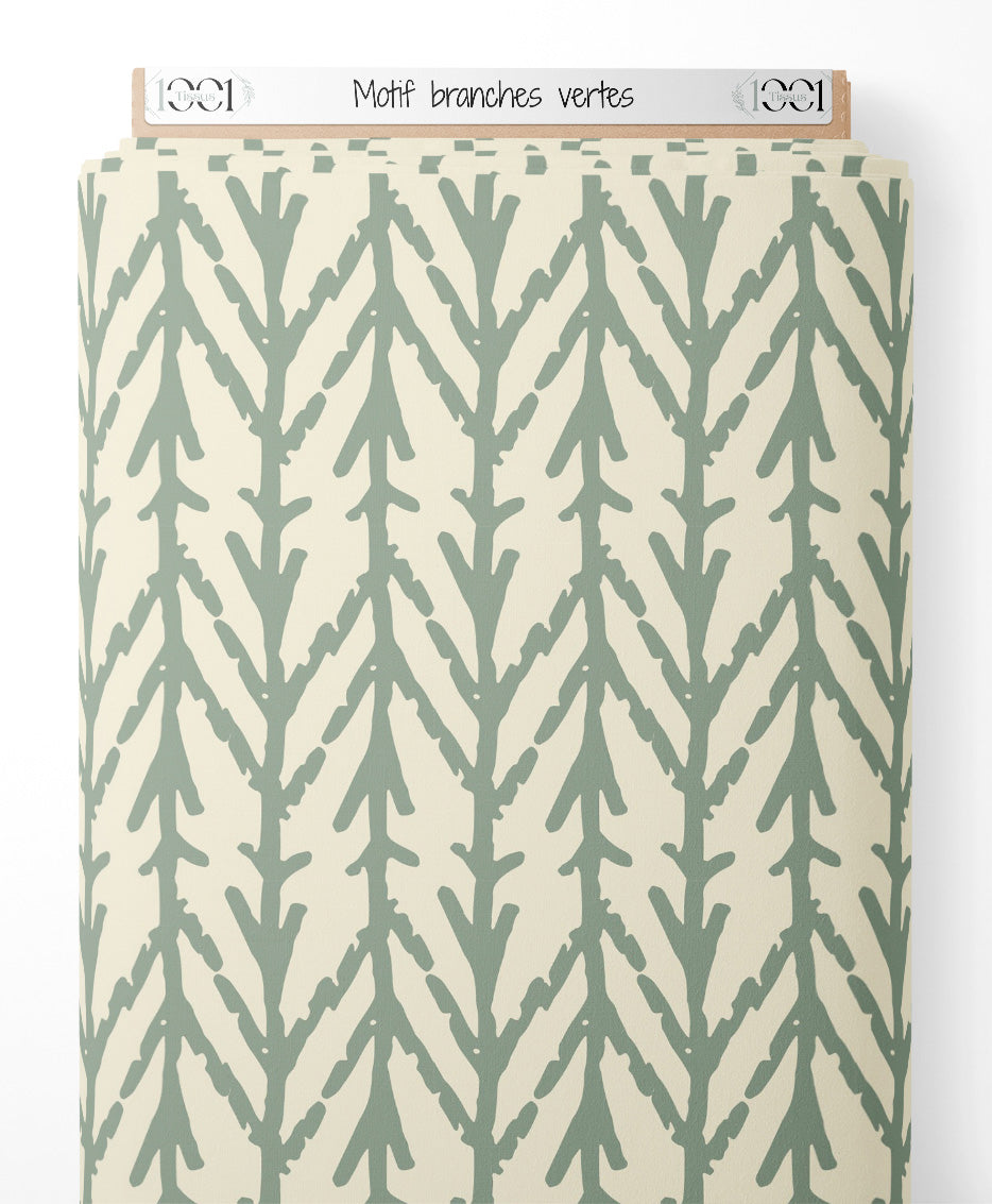 Tissu - Motif branches vertes