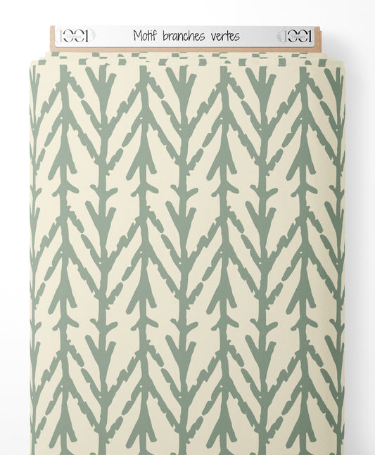 Tissu - Motif branches vertes