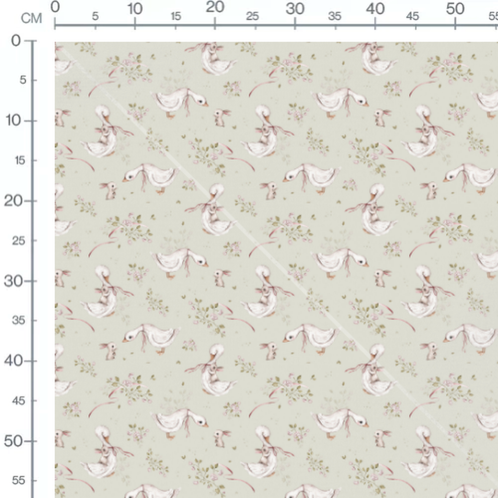 Tissu - Canards et lapins sur vert pâle