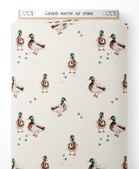 Tissu - Canards marron sur crème