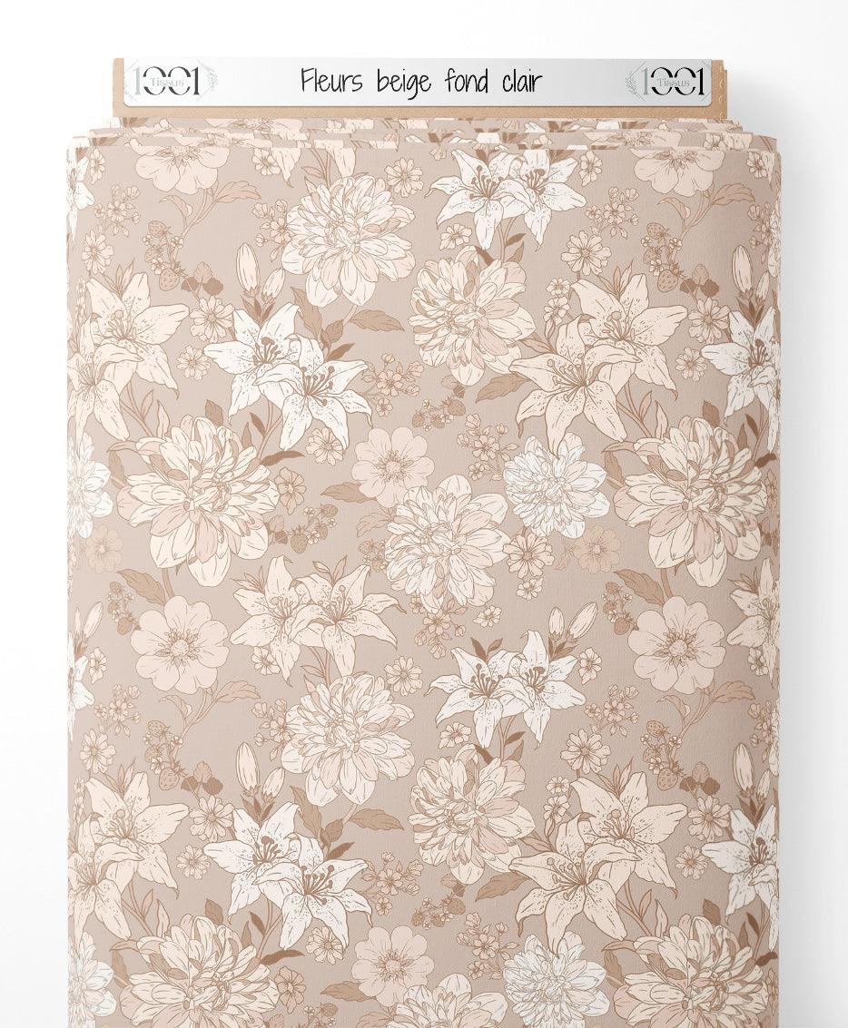 Tissu - Fleurs beige sur fond clair