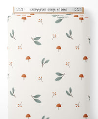 Tissu - Champignons orange et baies