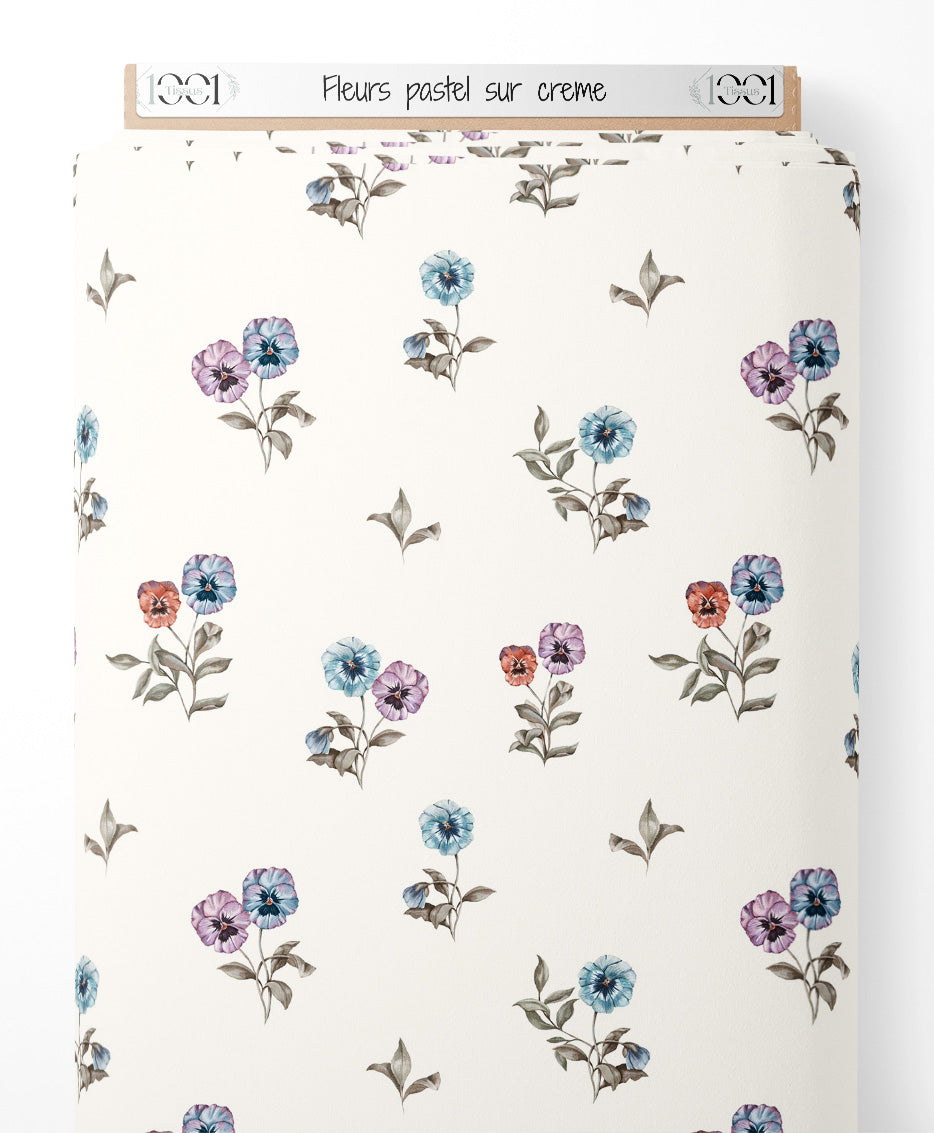 Tissu - Fleurs pastel sur crème