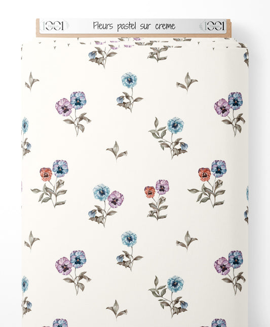 Tissu - Fleurs pastel sur crème