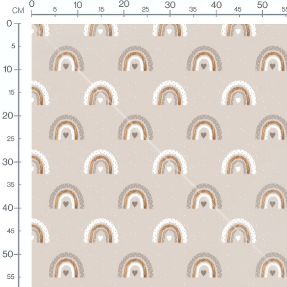 Tissu - Arcs-en-ciel beige et cœurs