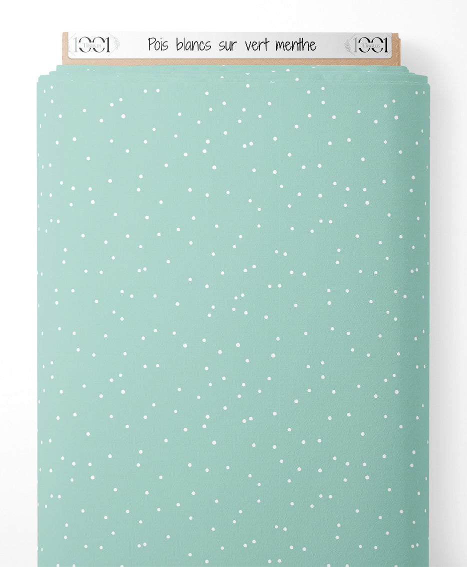 Tissu - Pois blancs sur vert menthe