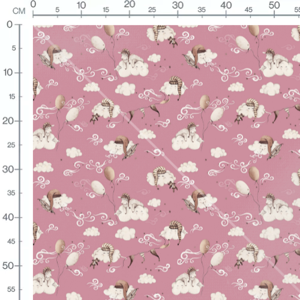 Tissu - Nuages souriants et étoiles