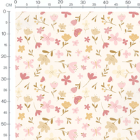 Tissu - Fleurs roses et insectes doux