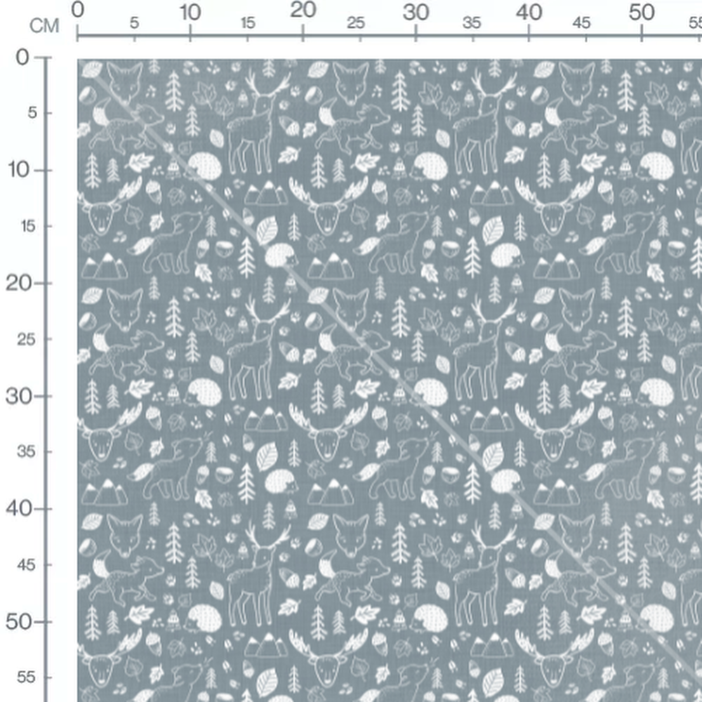 Tissu - Animaux forêt fond gris