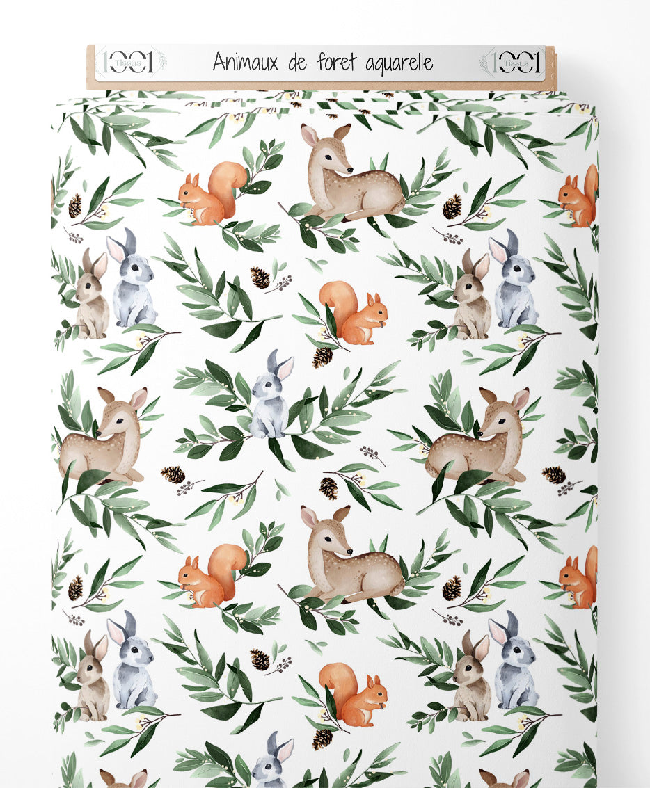 Tissu - Animaux de forêt aquarelle