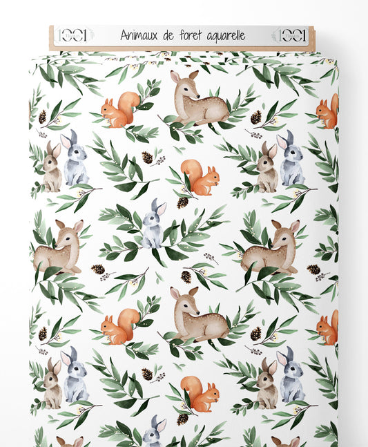 Tissu - Animaux de forêt aquarelle