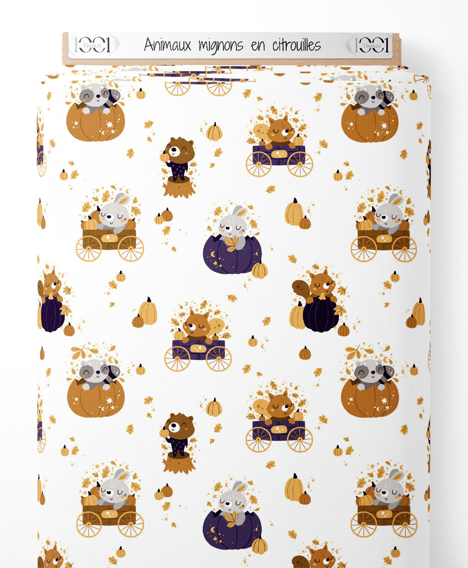 Tissu - Animaux mignons en citrouilles