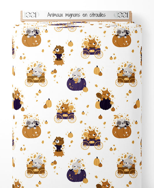 Tissu - Animaux mignons en citrouilles