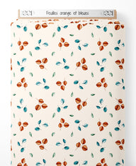 Tissu - Feuilles orange et bleues