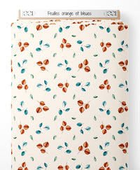 Tissu - Feuilles orange et bleues