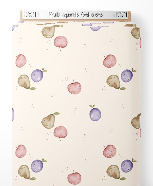 Tissu - Fruits aquarelle fond crème