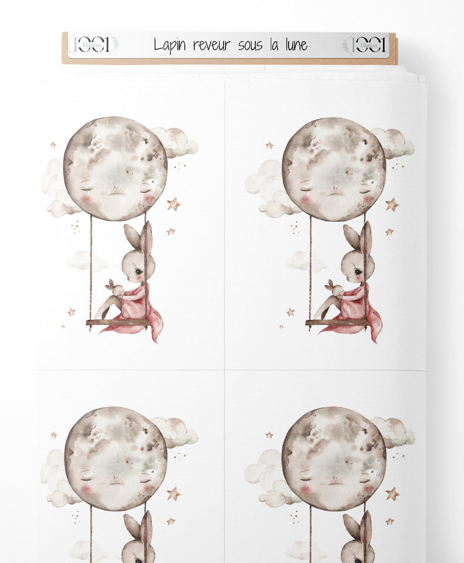 Tissu - Lapin rêveur sous la lune