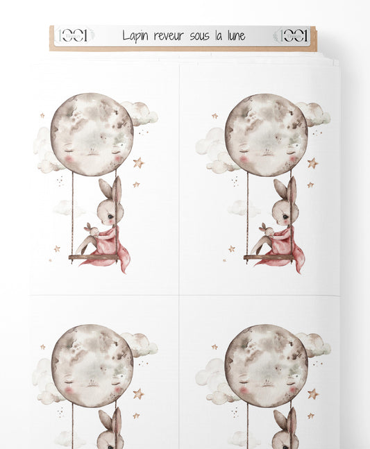 Tissu - Lapin rêveur sous la lune
