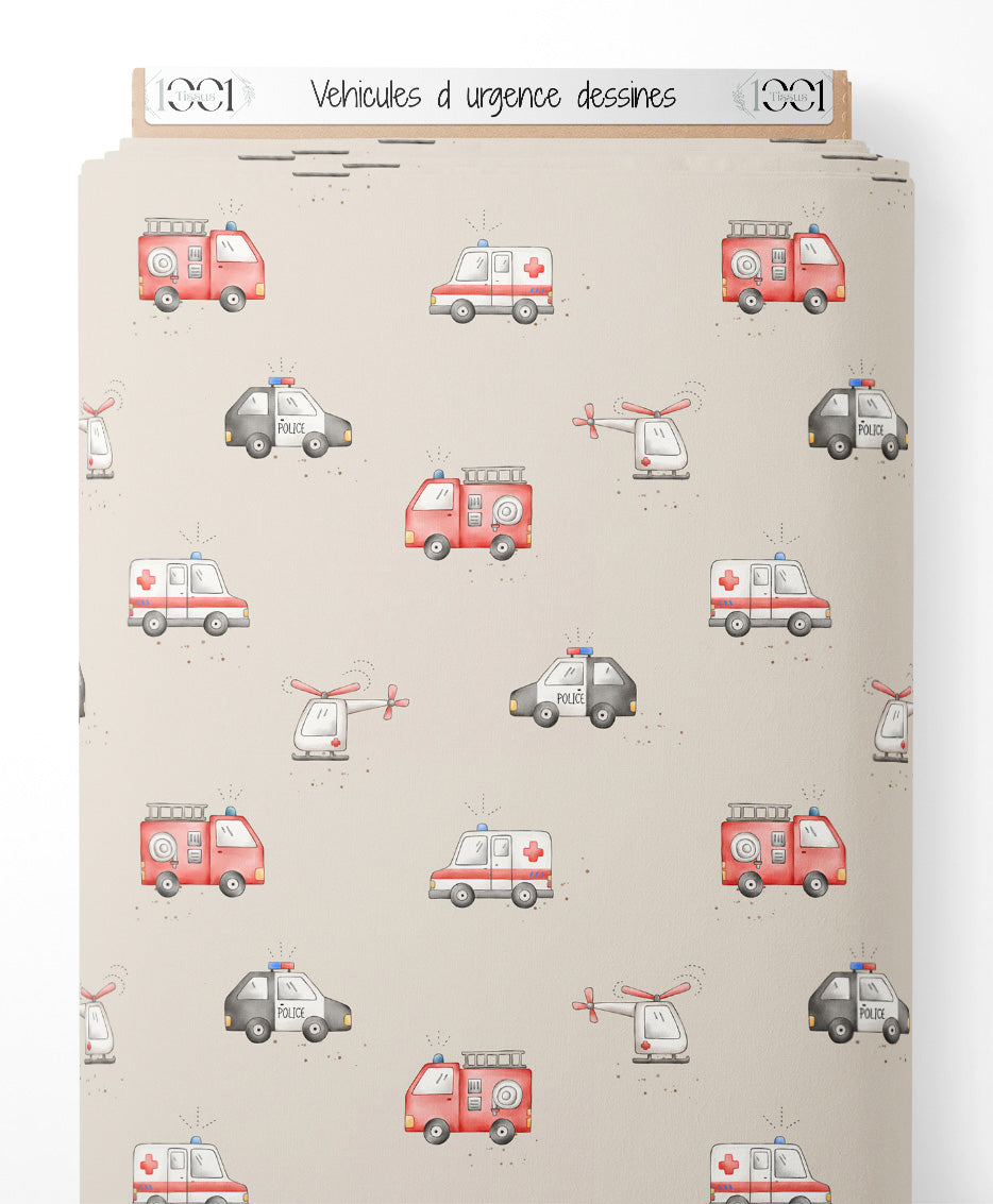 Tissu - Véhicules d'urgence dessinés