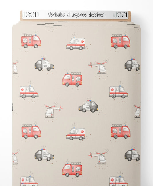 Tissu - Véhicules d'urgence dessinés