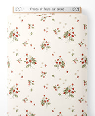 Tissu - Fraises et fleurs sur crème