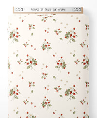 Tissu - Fraises et fleurs sur crème