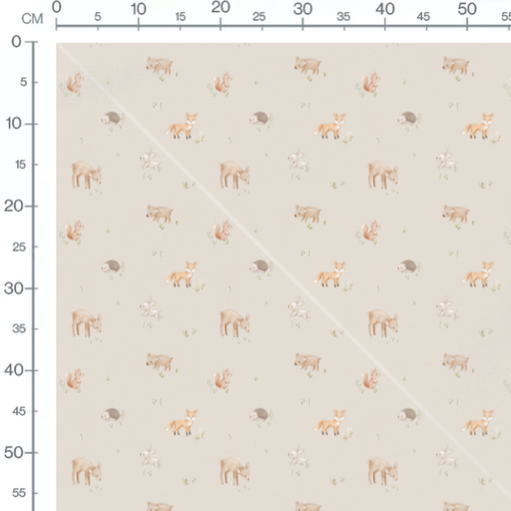Tissu - Animaux forestiers sur fond beige