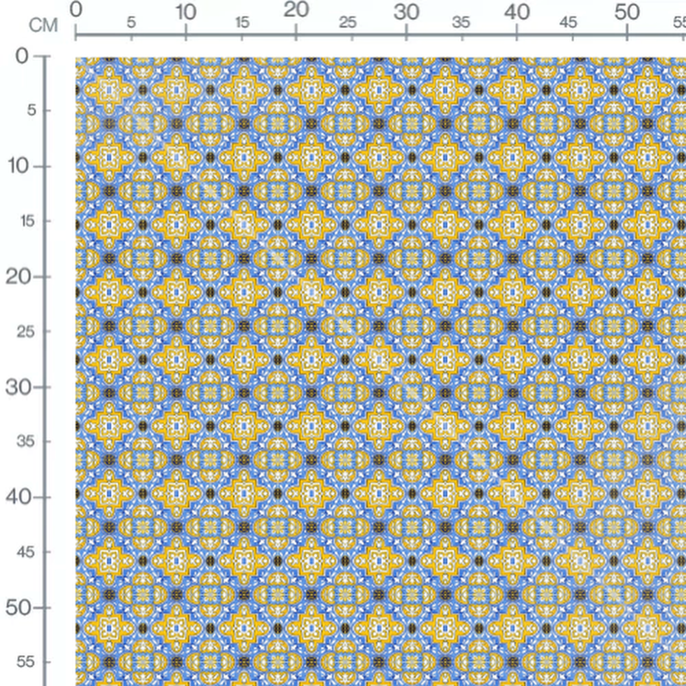 Tissu - Motifs orientaux bleus et jaunes