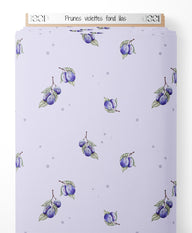Tissu - Prunes violettes sur fond lilas