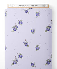 Tissu - Prunes violettes sur fond lilas
