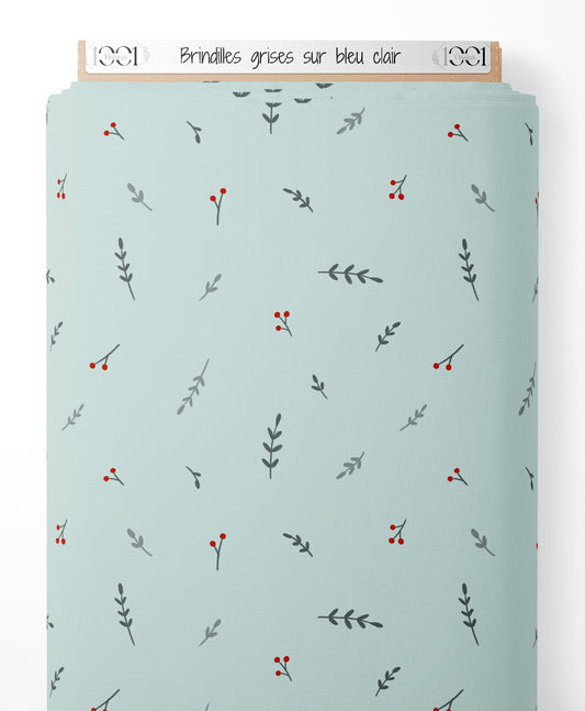 Tissu - Brindilles grises sur bleu clair