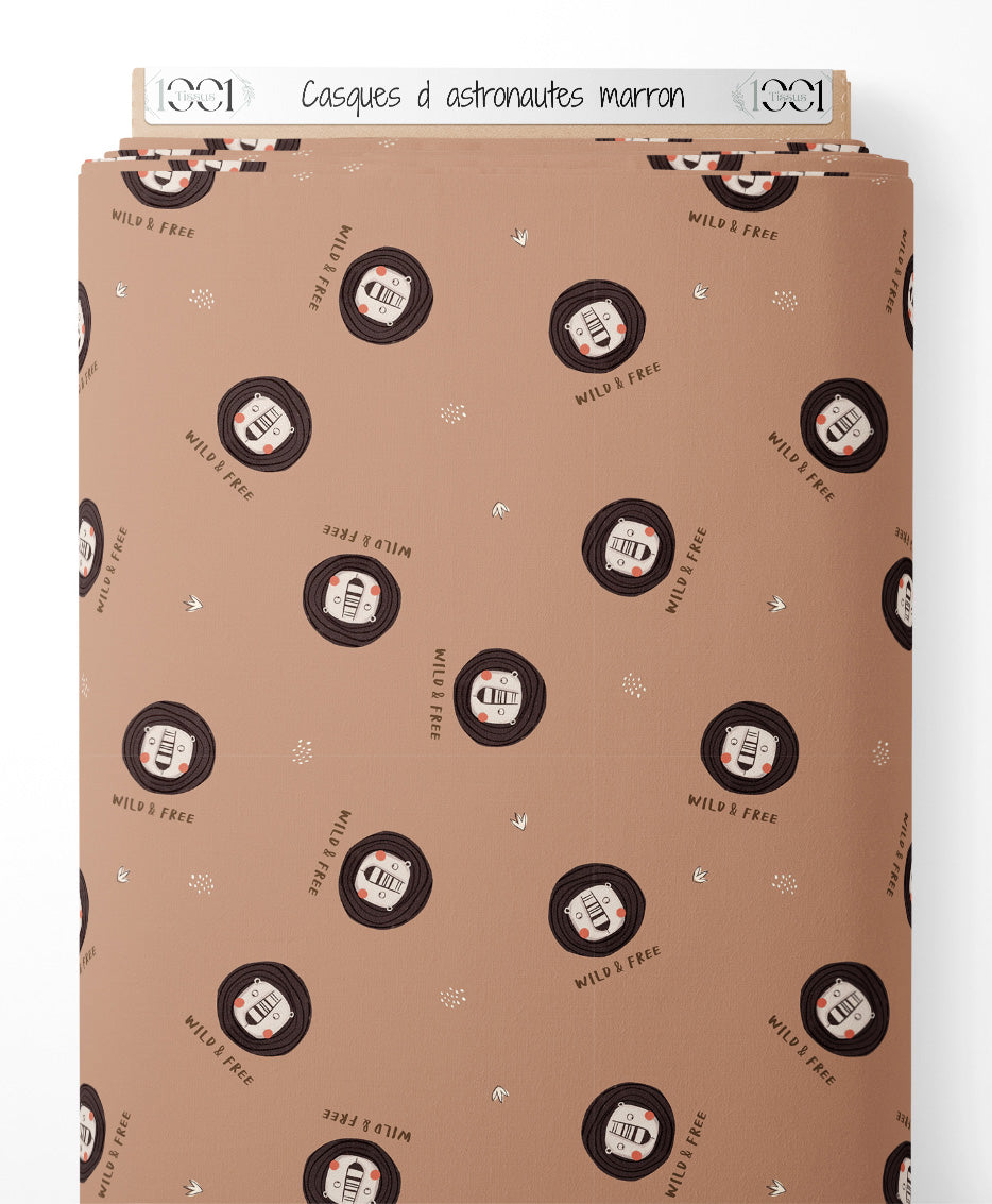 Tissu - Casques d'astronautes marron