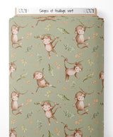 Tissu - Singes et feuillage vert