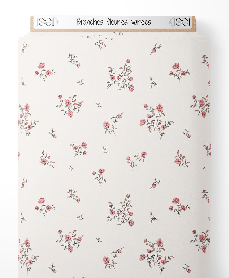 Tissu - Branches fleuries variées