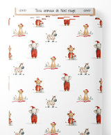 Tissu - animaux de Noel rouge