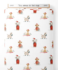 Tissu - animaux de Noel rouge