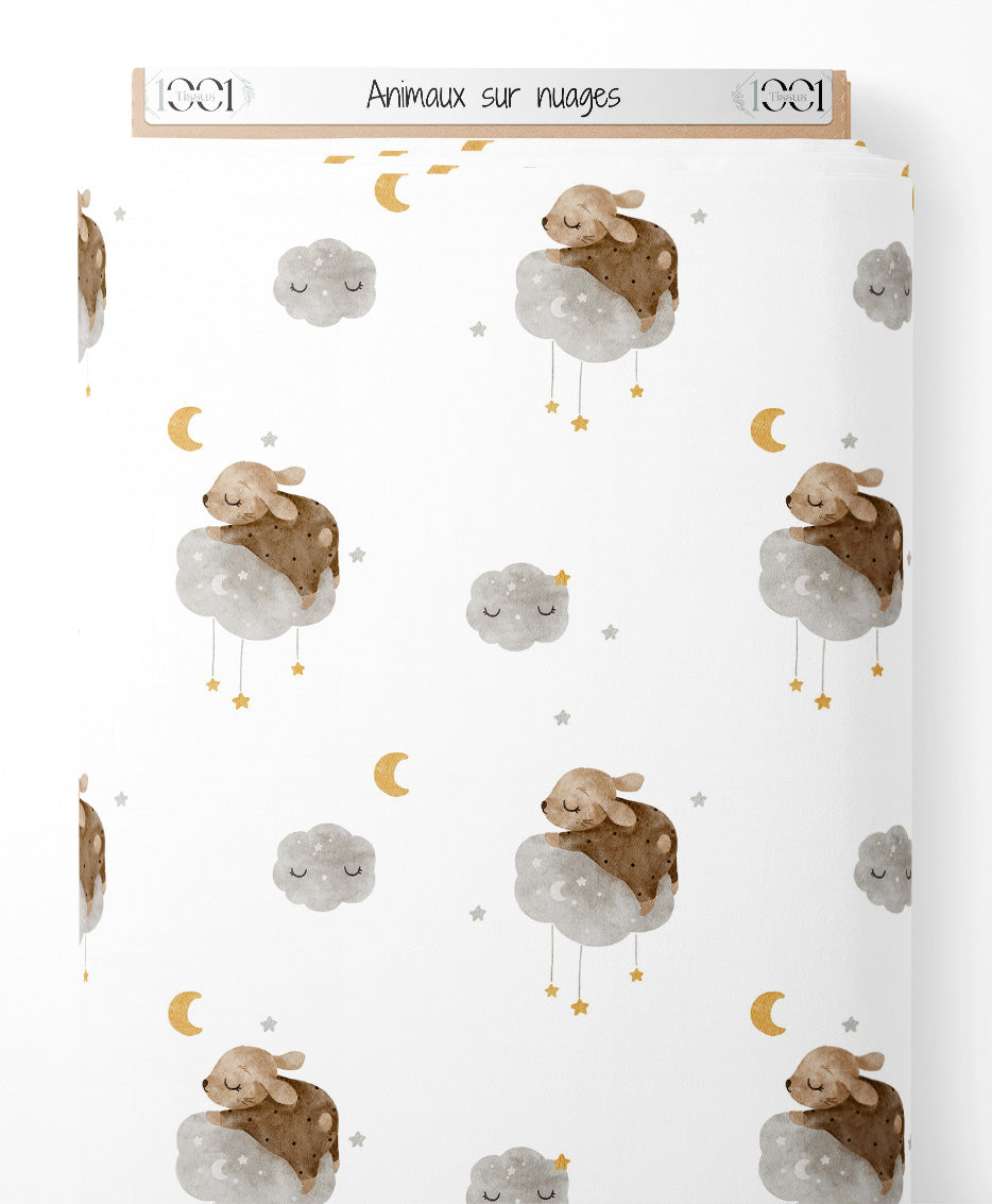 Tissu - Animaux sur nuages