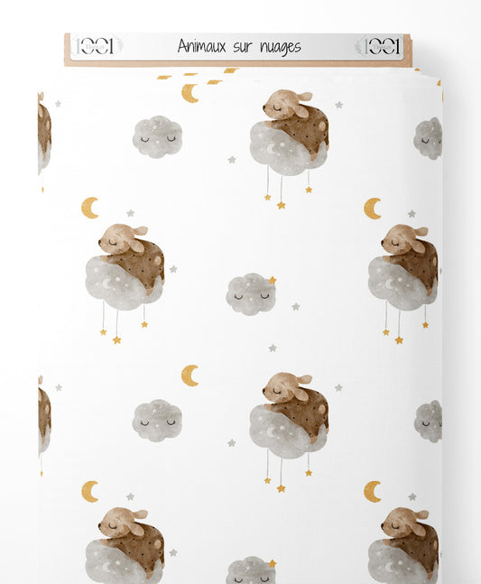 Tissu - Animaux sur nuages