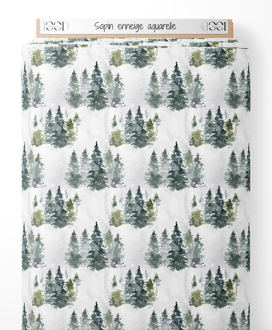 Tissu - Sapin enneigé aquarelle