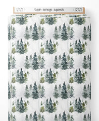Tissu - Sapin enneigé aquarelle