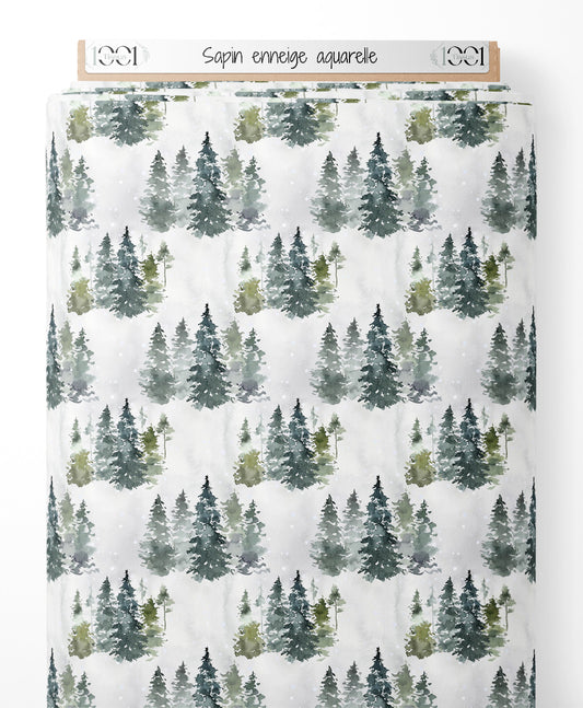 Tissu - Sapin enneigé aquarelle